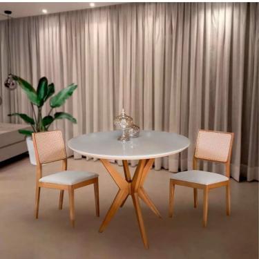 Imagem de Mesa De Jantar Redonda Base estrela Tampo 90cm De Diâmetro Laca Com Vidro Off **SOMENTE A MESA**