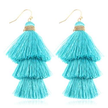 Imagem de Brincos boêmios com várias borlas – Franja leve e sedosa em camadas, lustre espanador pendente, xadrez, couro com estampa de cobra, Poliéster, metal base, Sem pedra preciosa