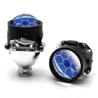 Imagem de YUFANYA Lente de projetor bixenon azul favo de mel de 6 cm mini farol de carro H1 com decoração de cobertura amarela branca adequada para retrofit de motocicleta de carro H4 H7