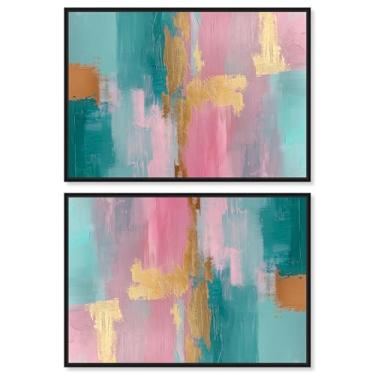 Imagem de Art Remedy Tela de arte urbana colorida, 76 cm x 50 cm, moldura preta, conjunto de melodias douradas Hue