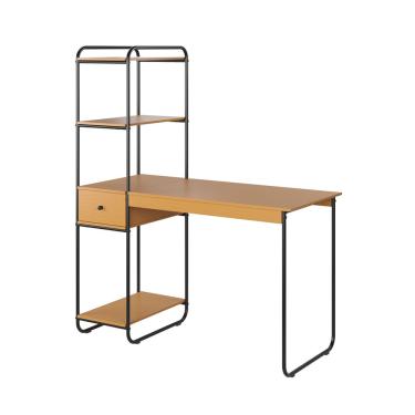 Imagem de Mesa Escrivaninha Home Office Criare Com Prateleiras Pés Aço Escritório Elegante Estilo Industrial Nichos Com Gaveta