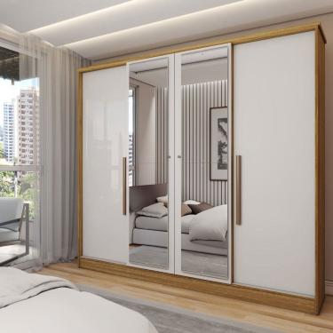 Imagem de Guarda-Roupa Casal Adam Plus 4 Portas 2 Gavetas com Espelho Marrocos/Off White - Panorama Móveis