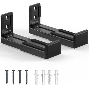 Imagem de Suporte de parede universal Soundbar, suporte de parede de alto-falante duplo compatível com TVs, profundidade ajustável de 9 a 15 cm, comporta até 15 kg, kit de montagem de barra de som, preto