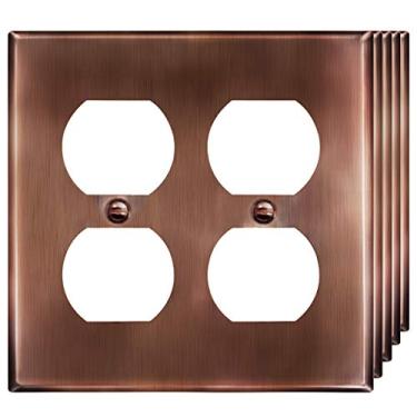 Imagem de ENERLITES Placa de parede de metal com receptáculo duplo duplo, capa de tomada de aço inoxidável, resistente à corrosão, tamanho padrão 2 - gangue 11,4 cm x 11,6 cm, certificação UL, 7722-AC-5 peças,