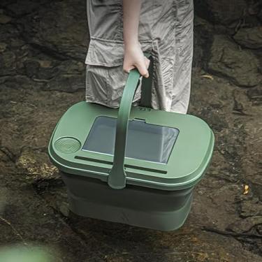 Imagem de Cesta de piquenique de 18 L, caixa de armazenamento dobrável para acampamento com mesa de bandeja, alça portátil, grande capacidade para bebidas de comida de vinho, recesso circular para telefone