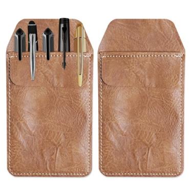 Imagem de Haecsfl 2 peças protetoras de bolso de couro PU, organizador de porta-canetas para camisas, jalecos, calças - multiuso - comporta canetas, ponteiros, lápis e anotações (2 nudes)
