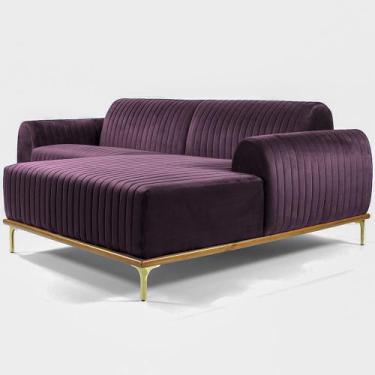 Imagem de Sofá Molino 3 Lugares 230cm Chaise Esquerdo Pés Gold Veludo Roxo - Nex