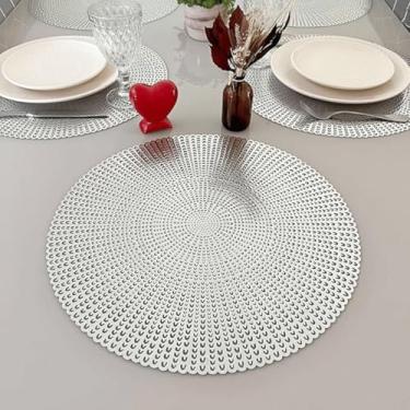 Imagem de Conjunto De Jogo Americano 4/6/8/12pçs lugares Mesa Posta Jantar Café Redondo Vazado Decorado (12, Prateado)