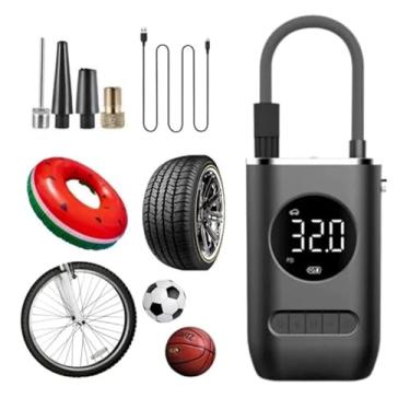 Imagem de Calibrador Compressor de Ar Portátil de Pneu para Carro Bike Moto Elétrica com Bateria Recarregável - Bomba de Encher Pneu Digital Sem Fio – Linha Premium