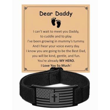 Imagem de LUSENME Pulseira de cruz para homens, pulseira de cruz com bandeira americana, Natal, batismo, aniversário, Páscoa, presentes, filho, marido, neto e pai, Large, Aço inoxidável Nylon, Sem Pedra