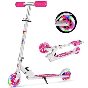 Imagem de BELEEV V1 Scooters infantis para meninas, patinete dobrável de 2 rodas com rodas iluminadas, 3 alturas ajustáveis, scooter leve com suporte para crianças de 3 a 12 anos (rosa)