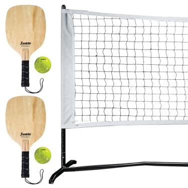 Imagem de Franklin Sports Conjunto de rede de pickleball com pás + bolas – rede portátil para quadra de pickleball – (2) pás de pickleball + (2) bolas de pickleball – conjunto de meia quadra