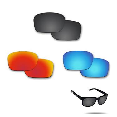Imagem de Fiskr Lentes polarizadas de substituição para óculos de sol Oakley Holbrook (OO9102) com revestimento antiarranhões, água salgada e antipoeira (preto furtivo, vermelho fogo e azul gelo)