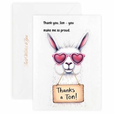 Imagem de MAGJUCHE Cartão de agradecimento para filho – Selo e envelope de cera elegante, papel 300 g/m², impressão vívida de 600 DPI, 12 x 17 cm, design de lhama