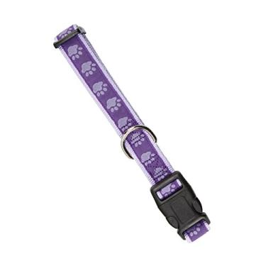 Imagem de Guardian Gear Coleira de nylon com estampa de pata de dois tons, serve para pescoços de 25,4 a 40,6 cm, roxo