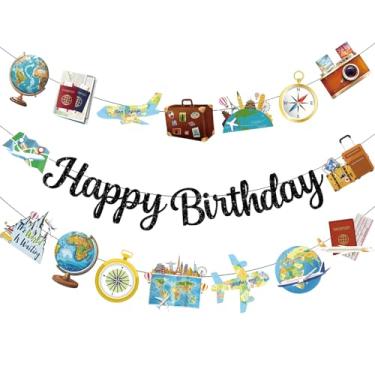 Imagem de Travel Time Birthday Decorations Happy Birthday Banner Travel Themed Party Decorations Garland Bon Voyage Party Decorations for Adventure Time Birthday Decorations Let The Adventure Begin Baby Shower