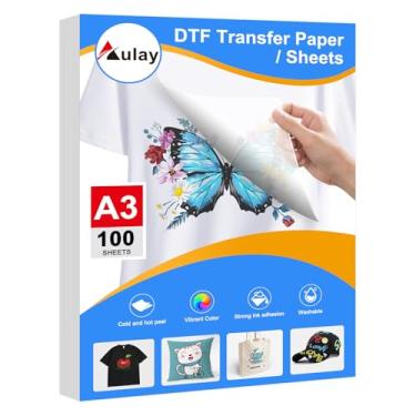 Imagem de Papel de transferência DTF – A3, 100 folhas, 28 x 43 cm, papel DTF para transferência de calor, descascar a frio, compatível com impressora jato de tinta para camiseta, bolsa, copo, papel DTF