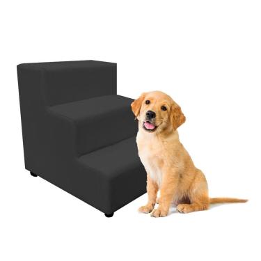Imagem de Escada Pet 3 Degraus Estofada - KF Móveis - Cinza - 30 kg