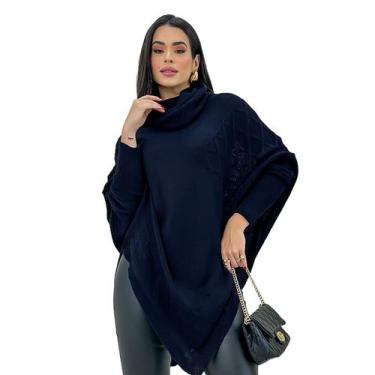 Imagem de Blusa De Frio Feminina Poncho Bico Tricot Manga Longa Gola Cacharrel I