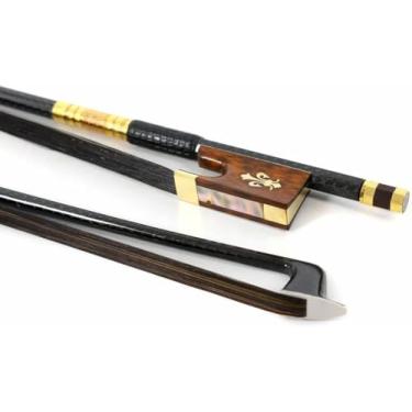 Imagem de 4/4 De Tamanho Completo Violino Arco Forte Luz De Fibra De Carbono Vara Snakewood Sapo Natural Bow Cabelo Bom Padrão Inlay, black bow hair