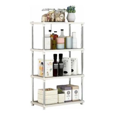 Imagem de Prateleira Organizador 4 Andares Branco – Estante Multiuso Fácil de Montar e Limpar Ideal para Cozinha, Banheiro, Lavanderia Super Funcional