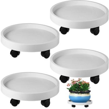 Imagem de Planterhoma Pacote Com 4 Carrinhos Para Plantas Rodas, Suporte De 12", Transportador Em Vasos, Carrinho Resistente Rodízios Áreas Internas E Externas, Base Rolo Grandes, Rodízios, Branco