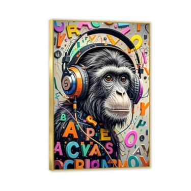 Imagem de Macaco gorila animal pintura inspiradora imagens pôsteres impressões arte macaco pop rua grafite banksy arte de parede para sala de estar escritório decoração de parede 75 x 50 cm (76.2x50.8 cm) ouro