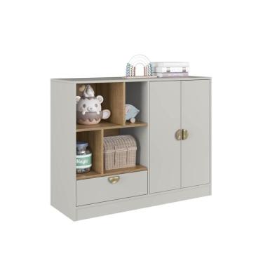 Imagem de Cômoda Infantil 2 Portas 1 Gaveta e 4 Nichos Lille DL1060 110cm Cinza - Art In Móveis