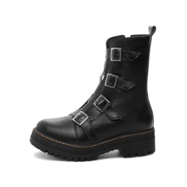 Imagem de EMILY ONLINE, Coturno Feminino Sola Tratorada em Couro com Zíper Lateral e Fivelas Elegantes (Preto, BR, Adulto, Numérico, 35)
