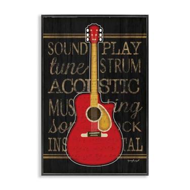 Imagem de Stupell Industries Banda de Garagem Guitarra Acústica Preta Emoldurada Giclée Design de Arte por Jennifer Pugh, 16 x 24