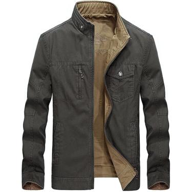 Imagem de Jaqueta casual de desgaste duplo Men Primavera Autumn 100% algodão Outwear Business Windbreaker Coat Macho, Exército Verde, XL