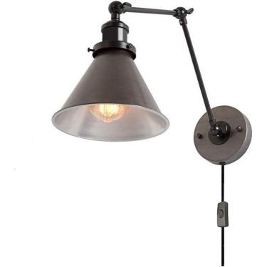 Imagem de Lâmpada de parede industrial com plugue, e27 balanço ajustável Light Light Light Leitura Luz Antique Iluminação de parede de metal com interruptor Retro SCECE