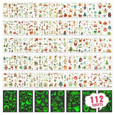 Imagem de Cerlaza 112 Folhas (Mais De 1200) Tatuagens Natalinas Brilhantes Para Crianças, Decorações Festa/Materiais Escolares, Brinquedos/Presentes Natal, Adesivos Temporários Luminosos Meninas E Meninos