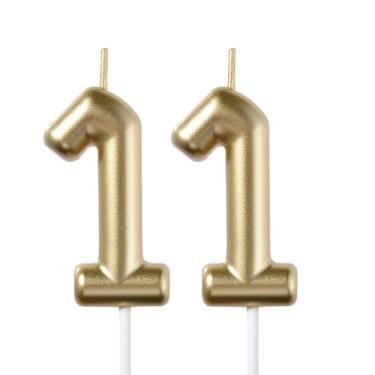 Imagem de Velas douradas de 2,35 polegadas para aniversário de 11 anos, número diamante 3D, topo de bolo 11 para meninos e meninas, decorações de festa temática