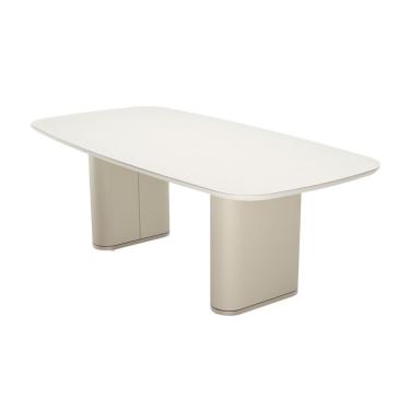 Imagem de Mesa de Jantar Retangular com Tampo de Vidro Off White Lintz Bege e Champanhe 184 cm