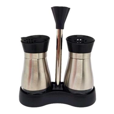 Imagem de Porta Condimentos Prata De Mesa Vidro E Inox 2 Potes 120 Ml