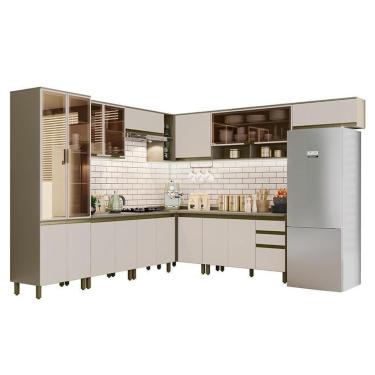 Imagem de Cozinha Completa De Canto 10 Peças Connect Duna-cristal Com Cristaleira E Aéreo Vidro - Móveis Henn Duna-cristal