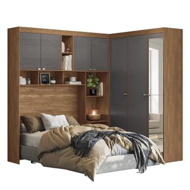 Imagem de Quarto Modulado Casal Lugano Jatobá-grafite Com Espelho - Santos Andirá Jatobá-grafite