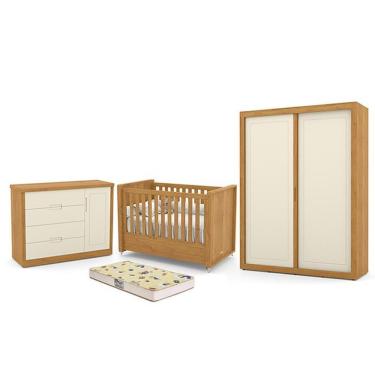 Imagem de Dormitório Tutto New 2 Portas, Cômoda 1 Porta, Berço Freijó-off White Com Colchão D18 - Matic Móveis Freijó-off White