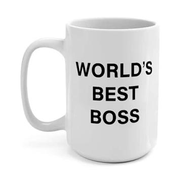 Imagem de Caneca World's Best Boss, The Office, Caneca de café de 425 g, caneca de cerâmica engraçada, ideia única, presentes para escritório, homens, chefes e colegas de trabalho
