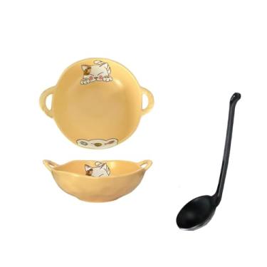 Imagem de Utensílios de mesa em estilo japonês desenhados à mão, criativos, bonitos, simples e delicados - tigela redonda de orelha dupla de 20 cm - Gula (laranja)