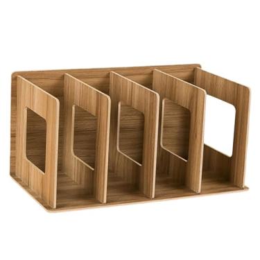 Imagem de Bothyi Estante de mesa de madeira, suporte portátil para arquivos simples, organizador de arquivos multifuncional, suporte para DVD, prateleira de exibição, Marrom