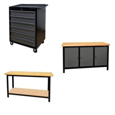Imagem de Conjunto 1 Carro Profissional 6 Gavetas 2 Bancadas 150cm para Ferramen