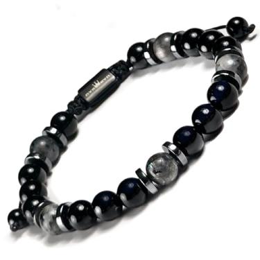Imagem de NVR GVN Pulseira masculina com contas - joias masculinas, ônix preto, pulseira de hematita e espectrolito, pulseira preta para homens, presentes de aniversário para homens, acessórios masculinos,
