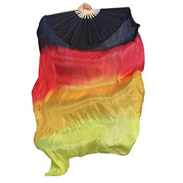 Imagem de Winged Sirenny Véu grande único de seda 177,78 cm x 114,32 cm, adoração louvor bandeira de dança do ventre (preto-vermelho-laranja-amarelo)