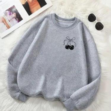 Imagem de Blusa de Frio Feminina GOLA CARECA Estamp Cherry Com Laço Delicado Fof