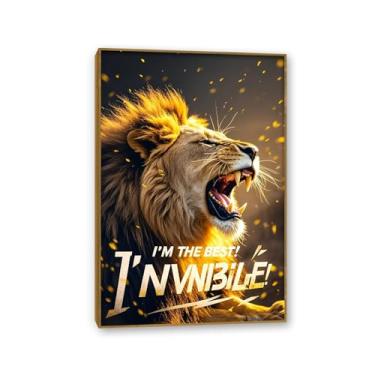 Imagem de Arte inspiradora de parede de escritório Sunshine Gold Frameden Lion King rugindo em tela pôsteres inspiradores de animais citações motivacionais imagens para decoração de parede de quarto masculino