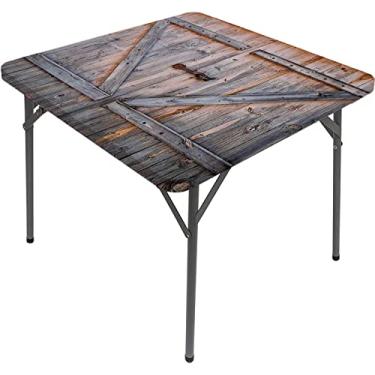 Imagem de Toalha de mesa quadrada rústica, porta de garagem de madeira antiga, imagem de arte estilo fazenda nativa americana, adequada para toalha de mesa de centro quadrada, serve para mesa quadrada de 40 x