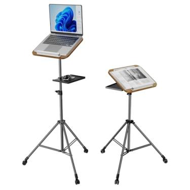 Imagem de OATSBASF Suporte para leitura e música, suporte de madeira com bandeja removível, ajuste de altura de 79 a 139 cm, suporte de chão com clipe de papel para folhas de música, livros, laptops, madeira