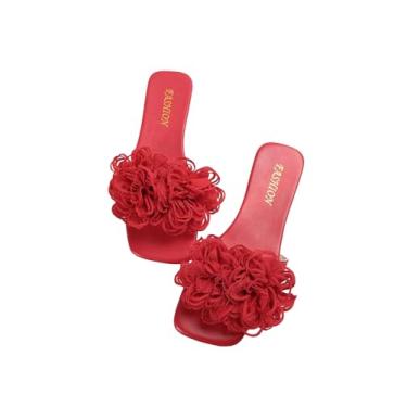 Imagem de GORGLITTER Sandália feminina floral sem cadarço floral elegante e bonita para férias 2025, Sapatilhas vermelhas, 39